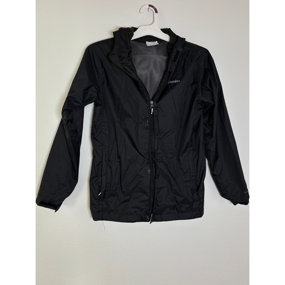 Columbia Boys Glennaker Rain Jacket Black‎ Windbreaker Hooded Coat Large 14/16
